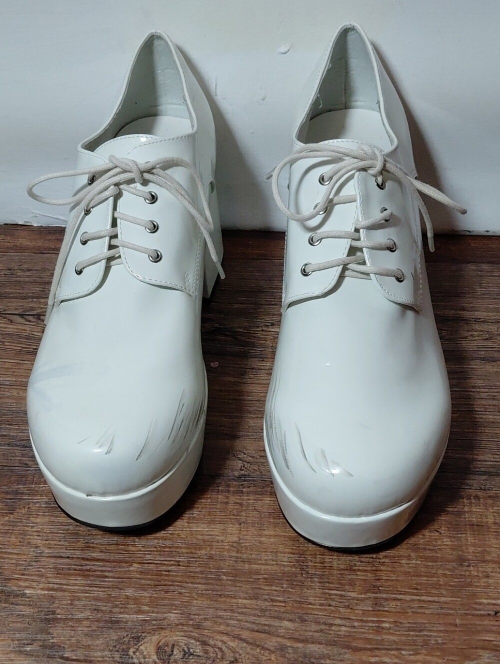 Men's Disco White Patent 70s Lace-Up Platform Oxfords Retro Halloween